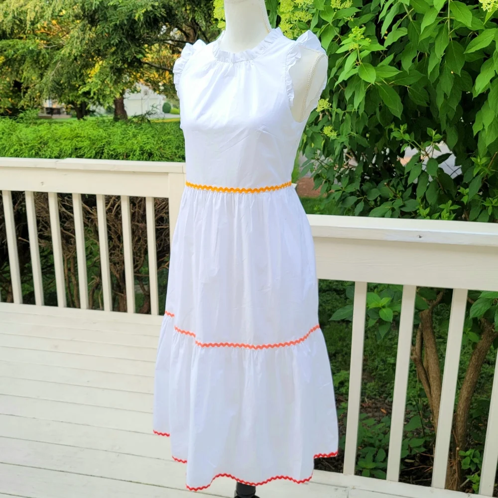 New! J Crew size 2 White Tiered Midi Ruffle Dress Rickrack Trim NWT - Picture 4 of 6